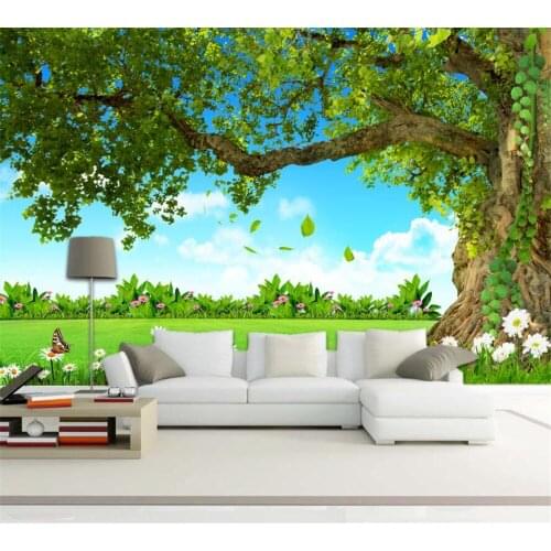 Beibehang Natural environment, small stream, blue sky, green space, big tree, beautiful scenery, hotel, hotel, cafe, background