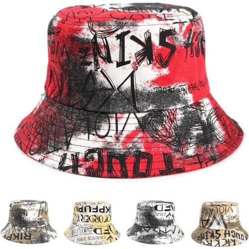 Cotton Letter Graffiti Print Bucket Hat Fisherman Hat Outdoor Travel Hat Sun Cap Hats for Men and Women 307
