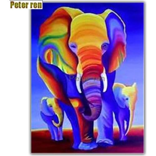 Peter ren Diy diamond painting cross stitch 5D diamond embroidery round Mosaic icon Full Rhinestone Color elephant baby elephant