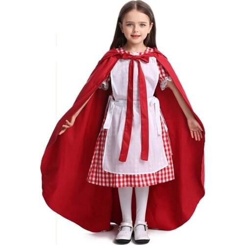 Purim Girl Little Red Ridding Hood Cloak Costume Carnival Halloween Parade Stage Show Cosplay Fancy Party Dress