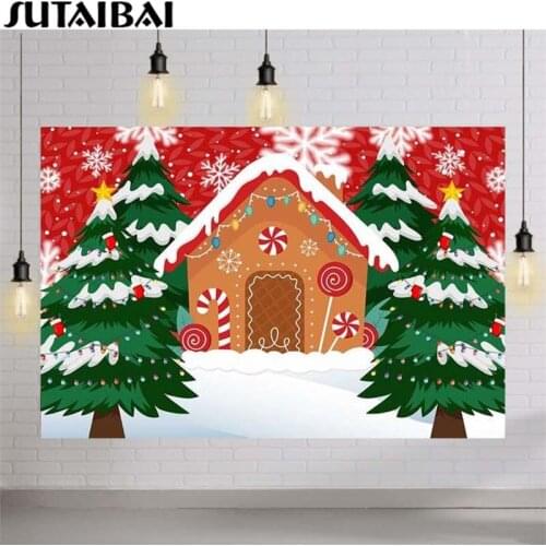 Christmas Gingerbread House Backdrop Photography Kids Birthday Party Christmas Tree Decoration Child Candy Background Photocall