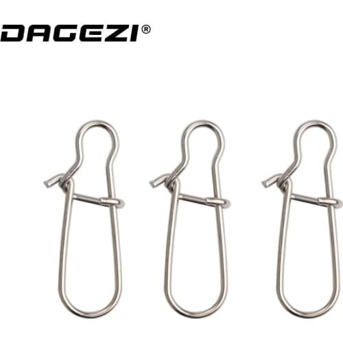 DAGEZI 100pcs/lot Fishing Connector White Stainless Steel Swivel Snap Hooked Snap Pin Swivel Safety Snap Solid Rings