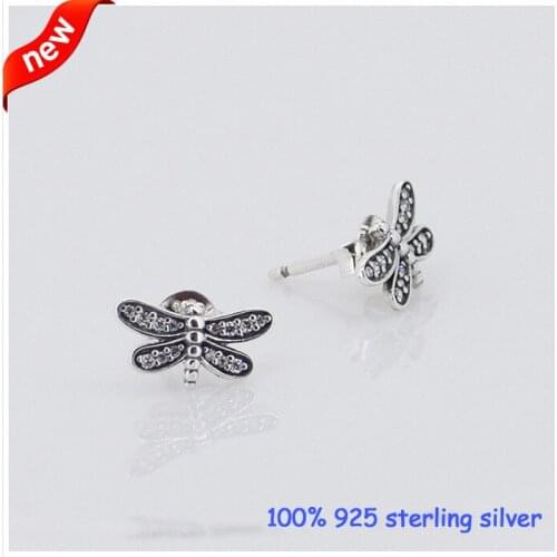 Compatible With European Jewelry Dragonfly Stud Silver Earrings 2021 Trend 100% 925 Sterling Jewelry DIY Wholesale Free Shipping