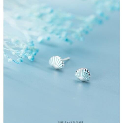 MODIAN Blue Enamel Lovely Tiny Shell Stud Earring for Women Fashion 925 Sterling Silver Animal Ear Pin Fine Jewelry Accessoriees