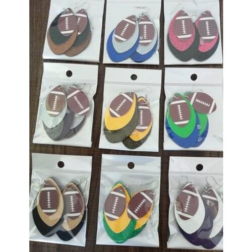 9colorStock 3D Football Glitters Sequins Faux Leather Teardrop Earrings Color Layered School Spirit Earrings Cheer Sport Jewelry