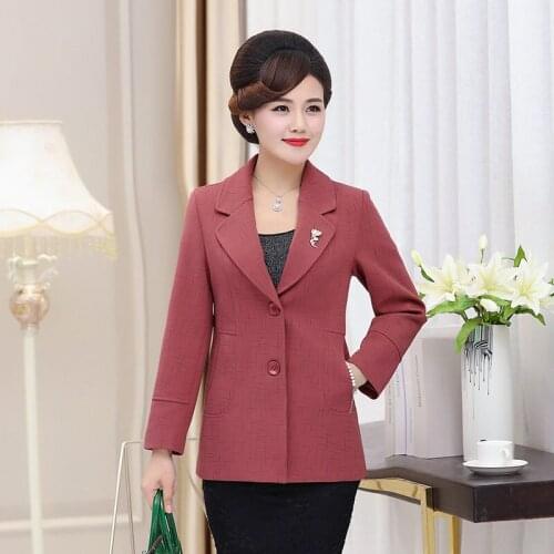 Mid Age Women Autumn Blazers And Jackets Plus Size Print Fashion Single Breasted Blezer Feminino Elegant Casual Coat 5XL f1362