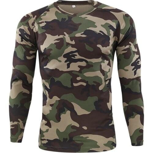 Tactical Camouflage Long Sleeve T Shirts Men Breathable Quick Dry O-Neck Fitness T Shirt Multicam Camo Army Military T-Shirts