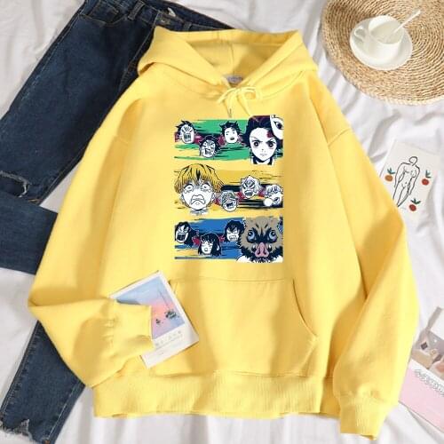 Anime Demon Slayer Printing Hoody Women Autumn Soft Comfortable Sweatshirt Simple Warm Hoodies Street Loose Mens Pullover Tops