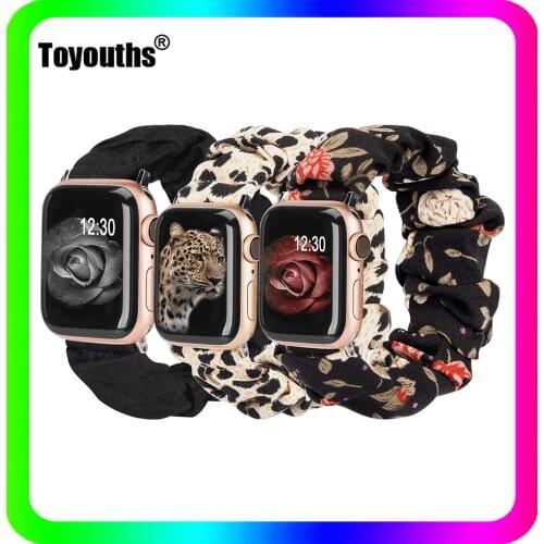 Toyouths 3Pcs/Set Elastic Scrunchie Strap for Apple Watch Printed Fabric Band 38mm 42mm Watch Strap for iwatch Series 6 5 4 3 2