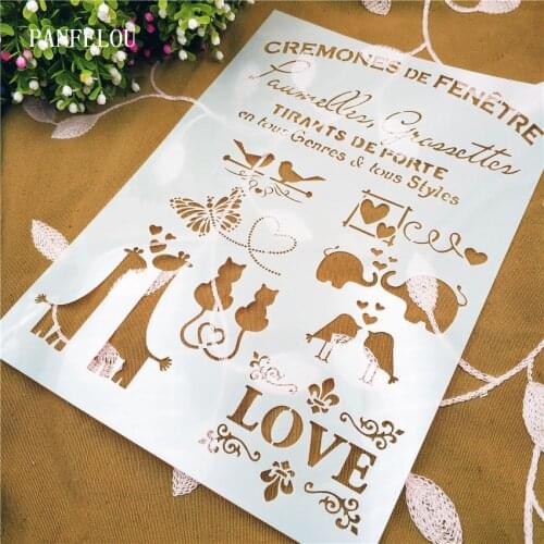 Love animals scrapbook stencils spray plastic mold shield DIY cake hollow Embellishment printing lace ruler valentine