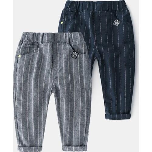2021 Spring Autumn Korea 2 3-10 Years Student Striped Elastic Child Trousers School Style Cotton Long Pants For Baby Kids Boys