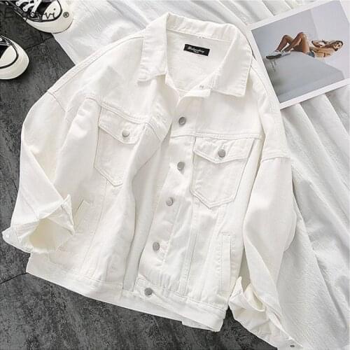 White Denim Jacket Womens Short Coat Loose Korean Spring Autumn 2021 New BF Fashion Jacket Harajuku Basic Jackets Casual Coat