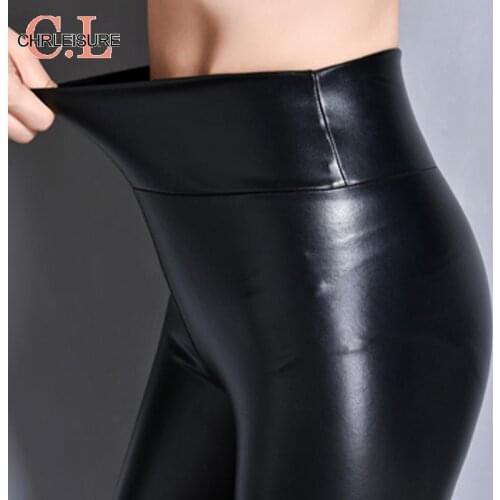 CHRLEISURE Women Pu Leather Pants Elastic High Waist Legging Autumn Winter Femme Fashion Thin Thick Warm Velvet Leather Leggings