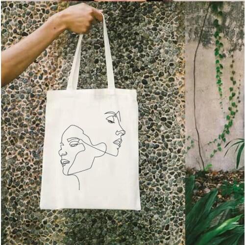 Woman Face Line Art Shopping Bags Geometric Aesthetic Custom Bags Art Lover Totes Cute Bag Line Art Reusable Bag Art