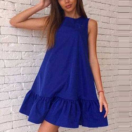 40# Ruffle Boho Dresses Womens Pleated Flowy Casual Dresses O-neck Solid Color Vest Sleeveless Party Club Dress Белое Платье