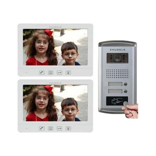 ZHUDELE Inercom System For 2-Apartments,10.1"Video Door Phone Monitor+Waterproof Explosion-proof Camera ID Card Unlocking functi