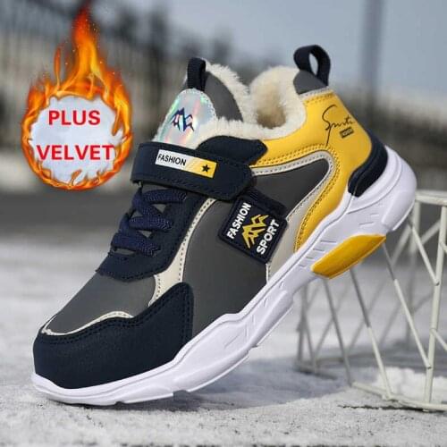 Winter Kids Sports Shoes Anti-Skid Running shoe Outdoor Warm Plus Fur Sneakers Light Soft Flat Childrens Shoe Hiking Waterproof