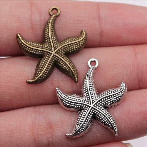 10pcs 24mm 2 Colors Antique Silver Color Antique Bronze Plated Pendant Starfish Charm Pendant Starfish Charm Starfish