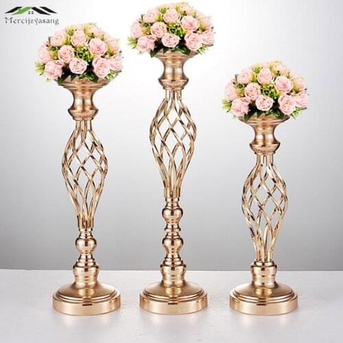 10PCS/LOT Flowers Vases Candle Holders Road Lead Table Centerpiece Metal Gold Stand Pillar Candlestick For Wedding Candelabra 59