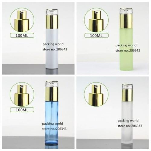 100ml pearl white/green/blue/frosted glass bottle with gold pump& lid for serum lotion emulsion foundation skin care packing