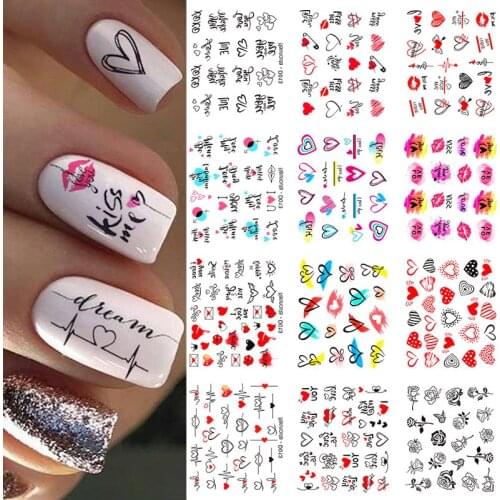 Harunouta 12pcs Valentines Manicure Love Letter Flower Sliders For Nails Inscriptions Nail Art Decoration Water Sticker Tips