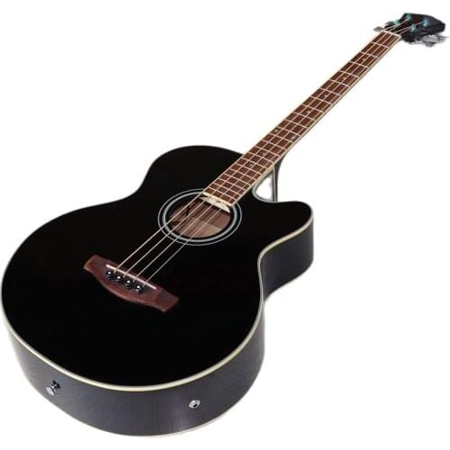 Factory made black color 4 string acoustic bass guitar 43 inch high gloss cutway design bass guitar with EQ good quality
