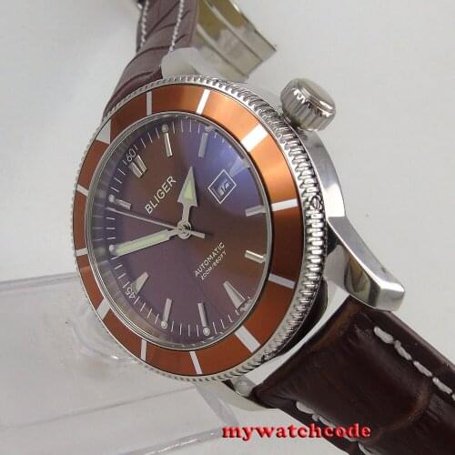 46mm bliger brown dial coin brown bezel date window 2813 automatic mens watch 97