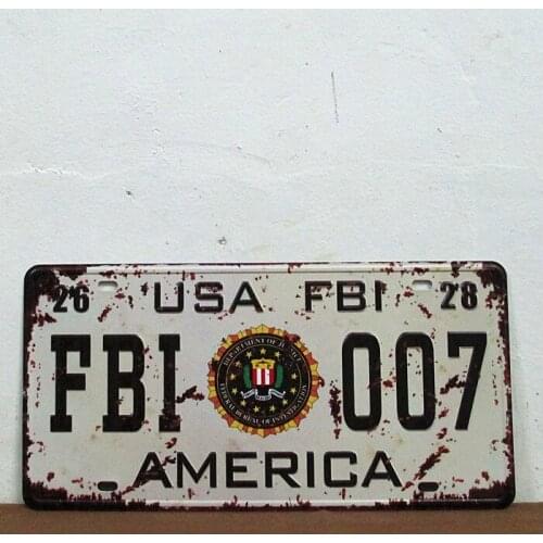 50pcs/lot Metal Sign shabby chic Classic America FBI 007 Poetic license plate Vintage Garage poster tin signs wall decor House O