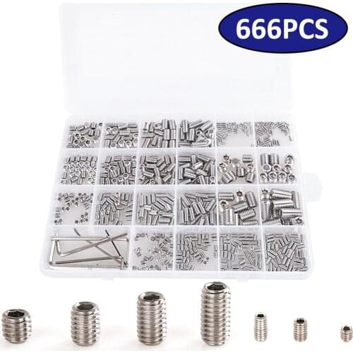 666pcs Hexagon Hex Socket Set Screws Grub Screw assortment kit stainless steel M2 M3 M4 M5 M6 M8 Grub Headless Set Screw