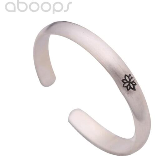 999 Sterling Silver Bangle with Lotus Flower for Women Girls,Brushed Finish,Free Shipping