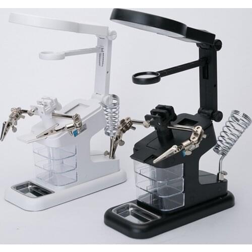 3X 4.5X 25X Helping Hand Soldering Irons Stand Clip LED Light With 3 Tool Boxes Magnifying Glass Lens Desk Station Repair Tools