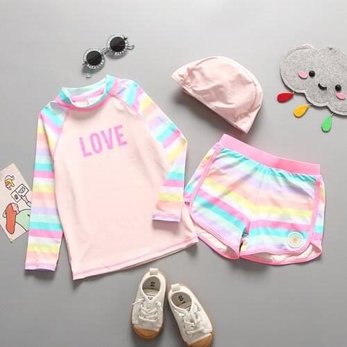 Swimsuit Girls With Long Sleeve Childrens Swimwear 3-10 Years UPF50 One Piece Cartoon Pink Bathing Suit Toddler Baby Sweamwear