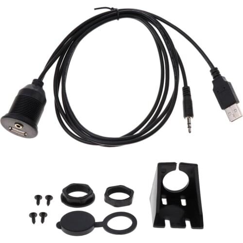 Dolity Car Boat Motorcycle USB+3.5mm Aux Audio Extention Cable Dash Mount