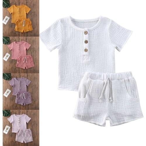 Focusnorm 0-6Years Toddler Baby Girls Boys Kids Summer Clothes Set Cotton Solid Short Sleeve T-shirt Tops + Shorts Outfits Set