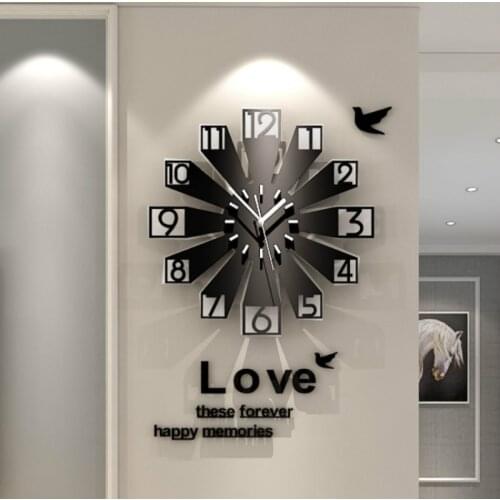 Geometric Large Wall Clock DIY Simple Quiet Acrylic Wall Clocks Art Creative Living Room Zegar Naklejany Industrial Decor AB50WC