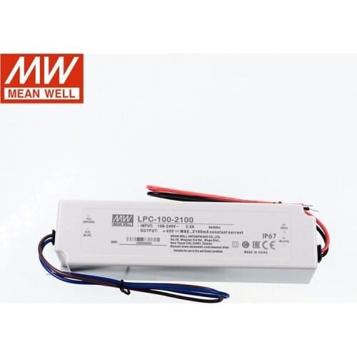 LPC-100-2100 MEAN WELL Switching Power Supply 2100mA 24~48V DC 100W IP67 waterproof Meanwell LED driver 110V/220VAC Transformer