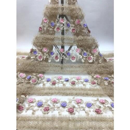 Beautiful French Net Lace Fabric JRB-8211206 Latest African Embroidered Lace Fabric with 3D Flowers and Beads for Party Dress