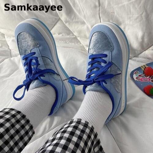 Size 35-40 Womens Sneakers Spring Autumn Female Vulcanize Shoes Mujer Lace-Up Blue Chaussures Mixed Tennis Breathable Zapatos 40