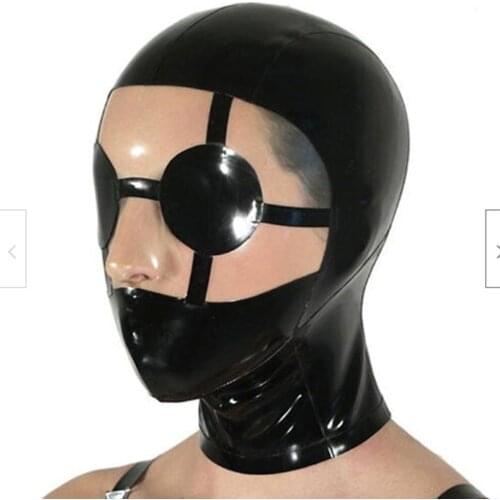 Circle Blind Eye Mask Latex Hood with Contrast Black Trims Gummy Rubber Mask for Party
