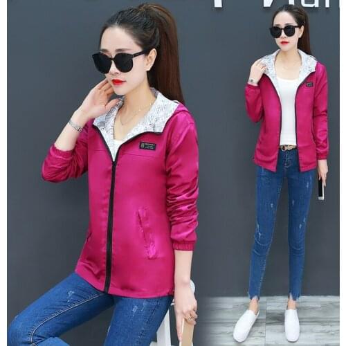 Spring Autumn Fashion women Bomber women Jacket Pocket Zipper Hooded Two Side Wear Outwear Loose Plus Size Windbreaker Famale