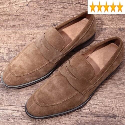 Brown Loafers Men New Italian Handmade Casual Footwear England Vintage Cow Suede Wedding Zapatos Hombre Slip-on Flat Shoes