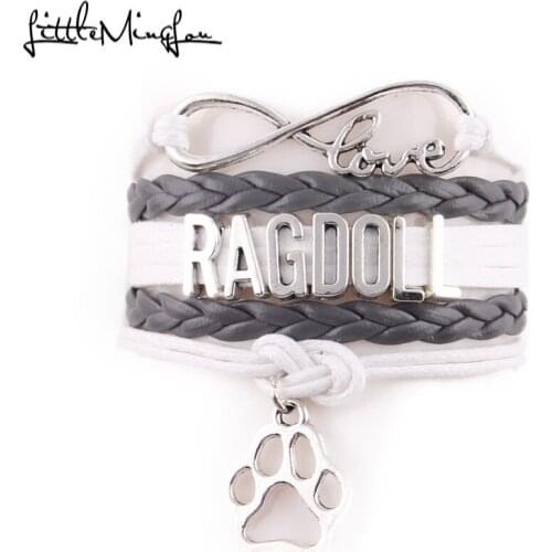 Little MingLou 5 colors Infinity love Ragdoll Bracelet pet cat paw Charm leather wrap men bracelets & bangles for Women jewelry