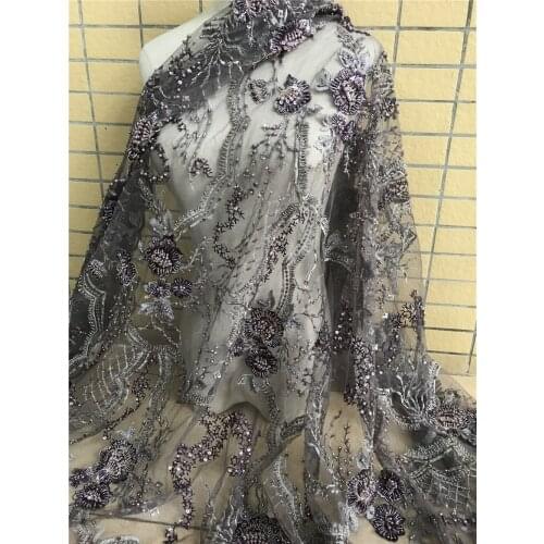 Nigerian Lace Fabrics with beads High Quality Lace African Lace Fabric ZH-628885 Lace Fabric For Party Sewing