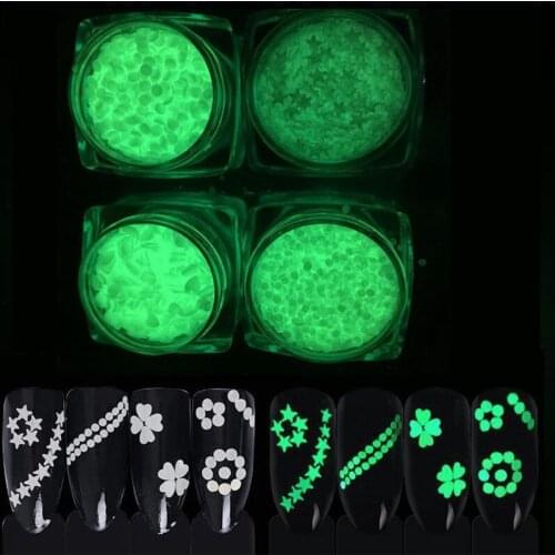 New Glitter Fluorescence nail art paillette round/star/heart shape nail spangles glow in the dark sequins DIY decorations Tools