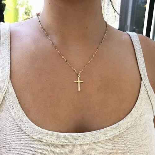 New Cross Pendant Necklace Collier Femme Gold Silver Cross Choker Necklace Jewelry Crucifix Christian Ornament Gifts