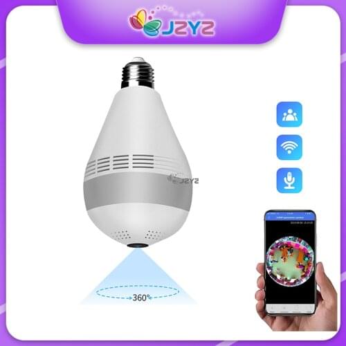 JZYZ Bulb Light Camera Panoramic 360 Degree Wireless Wifi FishEye Lens HD Lamp Camera Indoor Home Security Camera Surveillance
