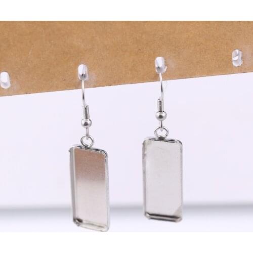 Reidgaller 5pairs 10x25mm dia blank rectangle cabochon earring base settings diy stainless steel earrings findings hooks