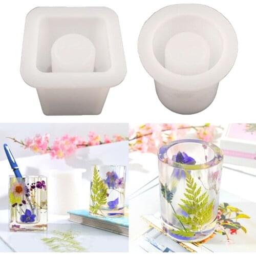 Crystal Epoxy Resin Mold Pen Holder Container Desk Storage Organizer Silicone Mould Handmade DIY Crafts Table Decoration A0NF