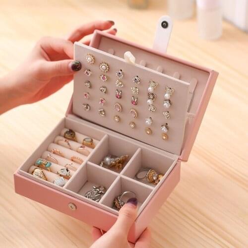 PU Leather Jewelry Box Storage Box Ring Display Lady Case Portable Jewelry Organizer for Necklaces Joyeros Organizador De Joyas
