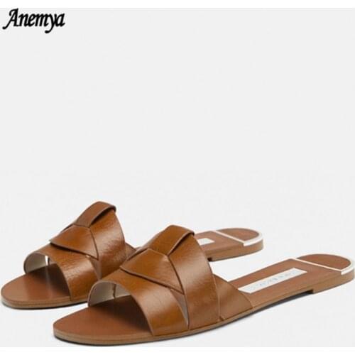 2021 Summer Shoes Womens Slippers Fashion Weave Leather Flat Sandals Ladies Comfort Brown Flip Flops Woman Luxury Brand Slides